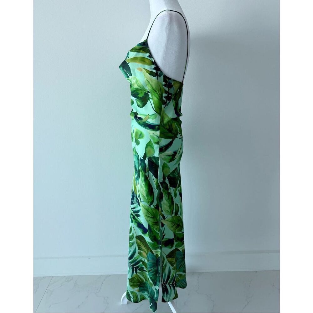 ZARA Silky Maxi Dress – Palm Leaf Tropical Print – Shades of Green & Aqua Blue - Picture 8 of 11